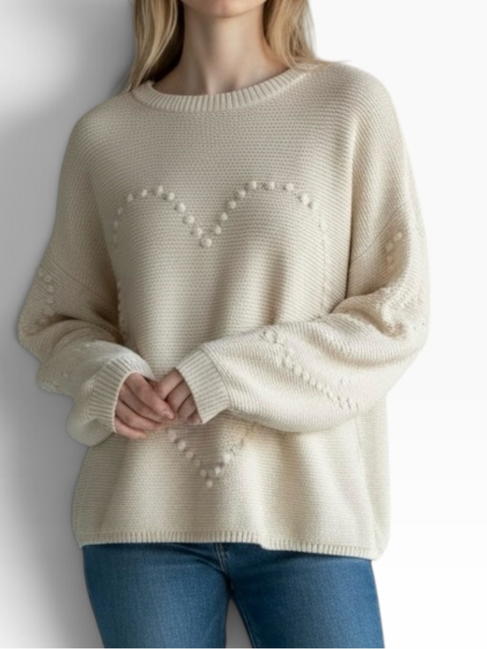 ANTHROPOLOGIE Moon & Madison Cream Puff Sleeve Women’s Sweater  Size Medium